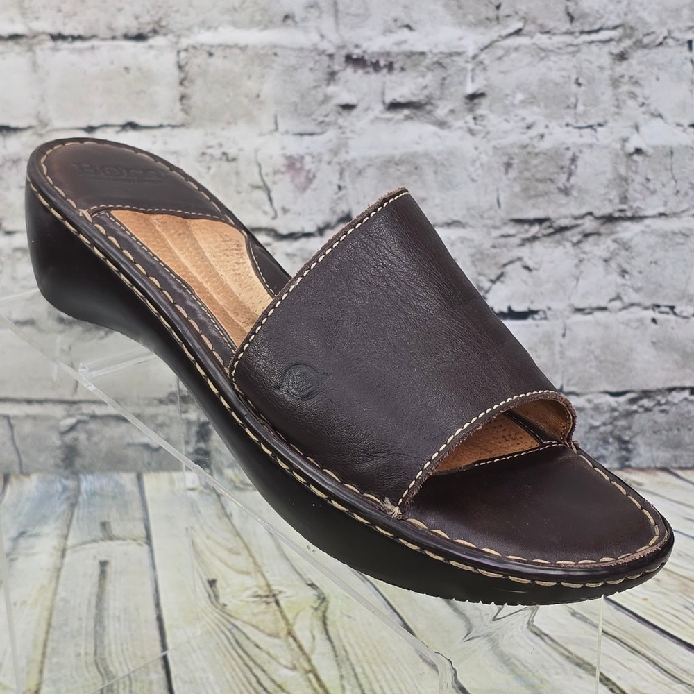 Born Slide Sandals Womens 10 Brown Leather Wedge Comfort Opanka Shoes W6613 Boho